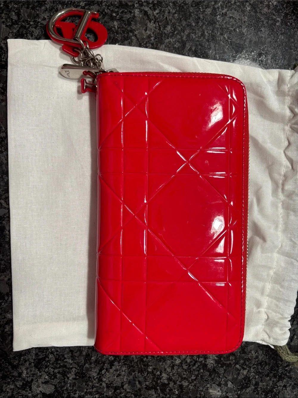 Dior Patent Zip Wallet with Charm